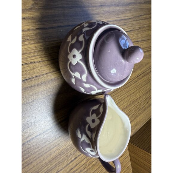 Vintage Jaliang Floral Ceramic Tea Set With Plates Creamer & Sugar Bowl Purple & - Picture 13 of 13